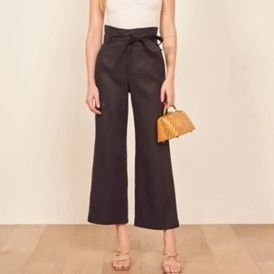 Reformation Jackie Black Linen High Waisted Wide Leg Pants